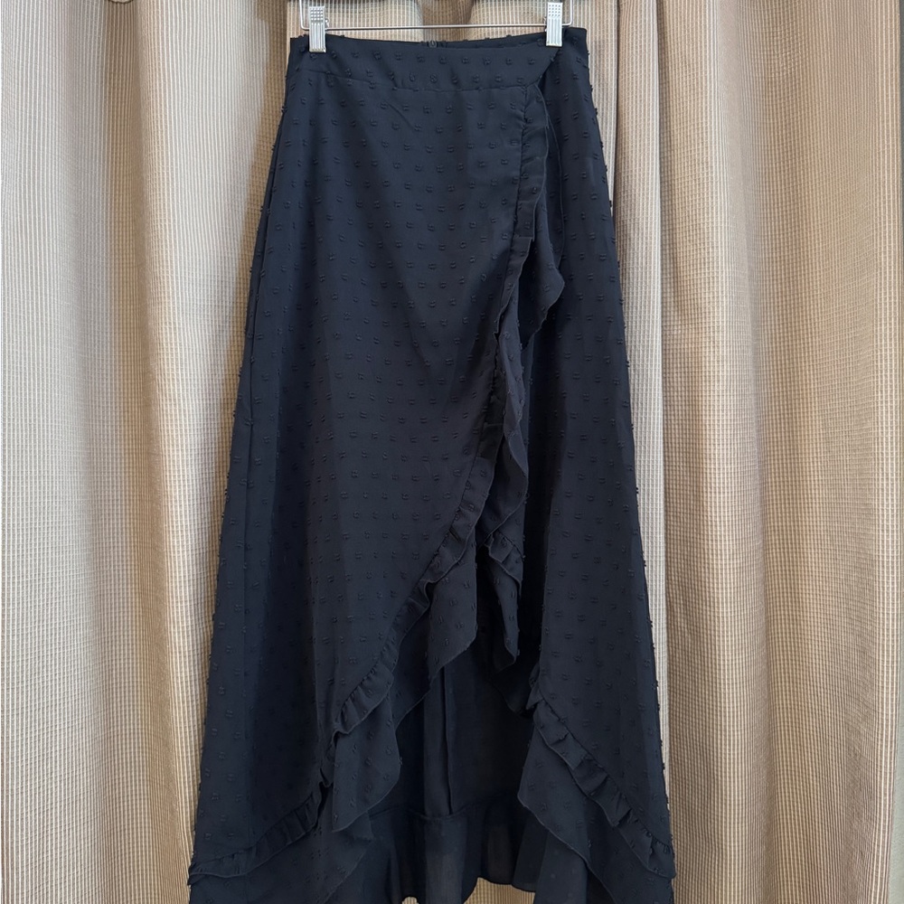 Elegant Black Ruffled Wrap Maxi Skirt